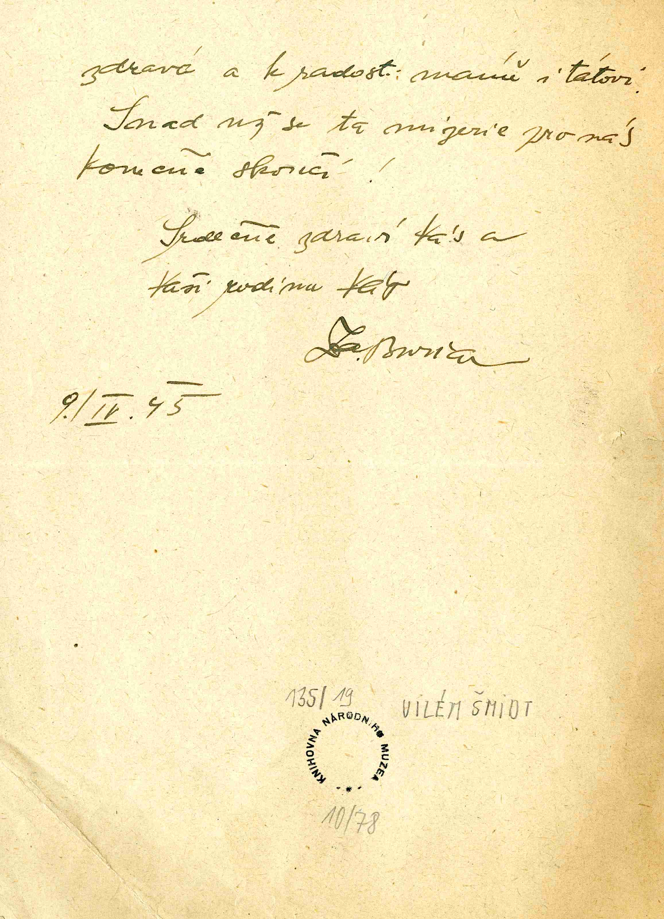 Dopis Zdeňka Buriana z 9. dubna 1945 (archiv Viléma Šmidta)