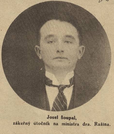 Portrét Rašínova vraha, Josefa Šoupala. Pražský ilustrovaný zpravodaj, 1923