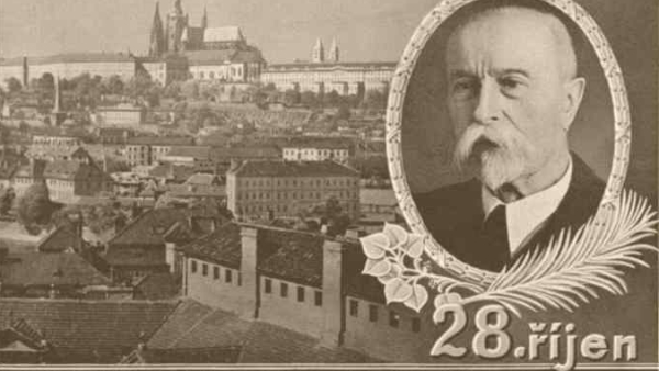 Detail pohlednice s motivem T.G. Masaryka k příležitosti oslav 28. října