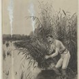 Old Shatterhand s rákosím stojící po kolena ve vodě; May, K.: Old Surehand. Díl I. Praha : J. R. Vilímek, 1902