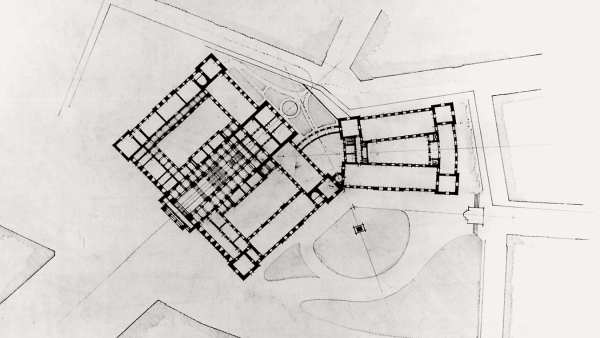 foto: půdorys návrhu na rozšíření Historické budovy Národního muzea (J. Koula 1912-13)