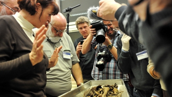 Opening the coffin with the remains at the workplace of the Anthropological Department of the National Museum (photography:National Museum archive)