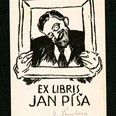 Jan Šembera. Dřevoryt  z roku 1930. Lehce karikující portrétní exlibris.