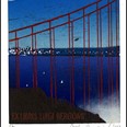 Golden Gate Bridge. Ex libris z roku 2004 vytvořené pro Luigiho Bergomiho technikou dřevořezu a kombinovanou technikou.